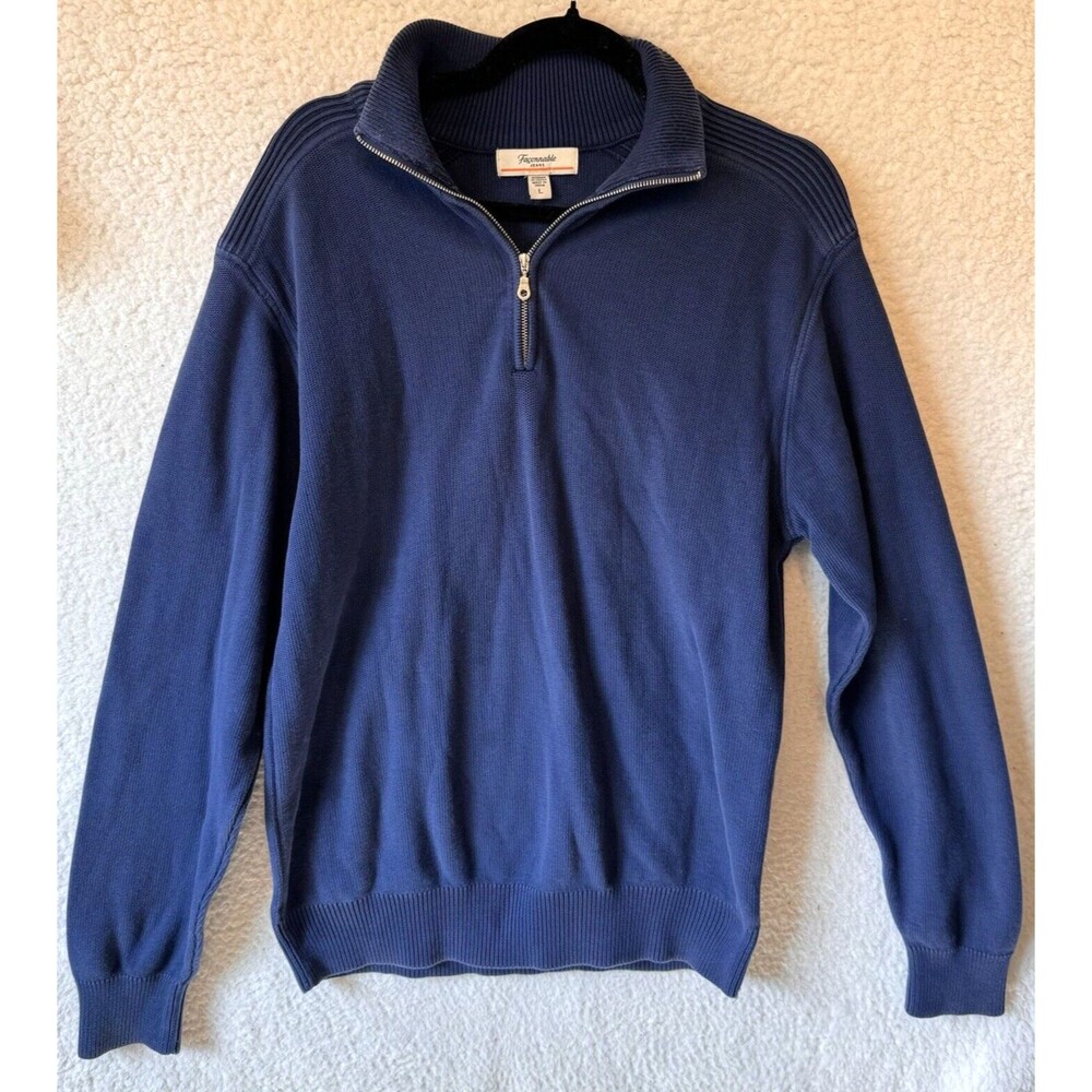 Faconnable 1/4 Zip Golf Casual Cotton Sweater Mens Size L Navy Blue Preppy - Picture 2 of 10